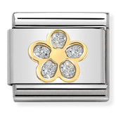 Nomination Composable Classic Link 030220/06 Flower with Glitter Enamel in 18K Gold